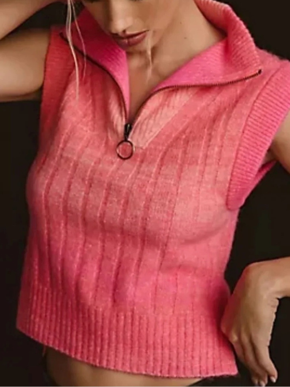 Anthropologie Ombré Half Zip Sweater Vest Pink Size Medium